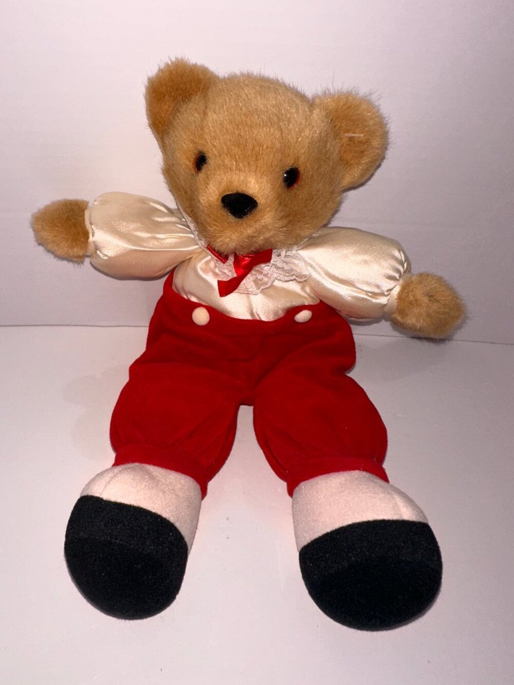 Vintage Dakin 1992 Brown Bear Plush Red White Teddy Stuffed Animal HTF Toy